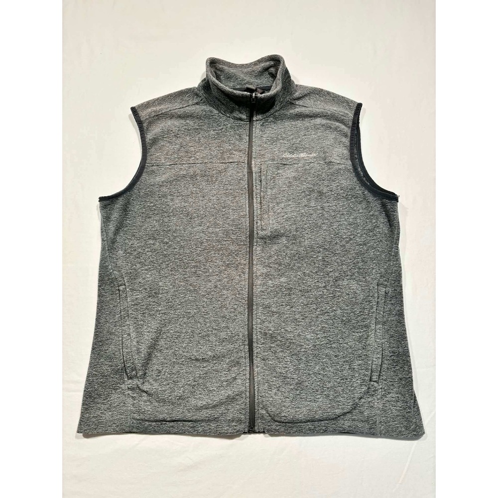 Eddie Bauer Mens Full Zip Fleece Vest Heather Gray Large Sleeveless Jacket L